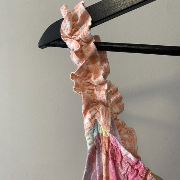 Handmade Plus Size Cotton Linen Pink Peach White Elastic Straps Dress - Picture 10 of 13